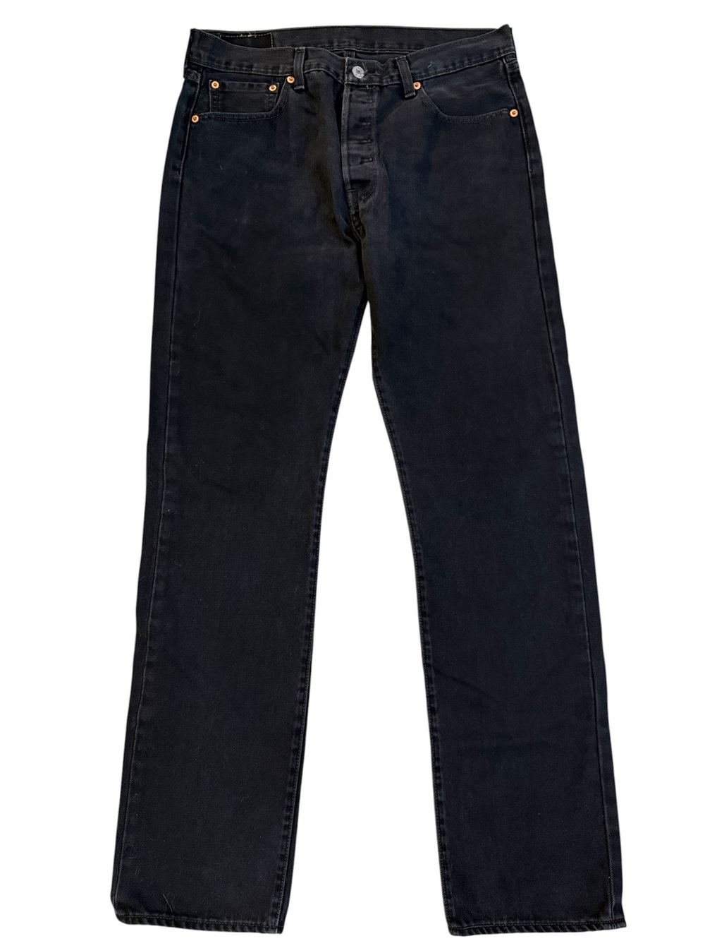 Levi’s 501 Jeans 33W 34L Actual 33L Black Wash Charcoal Button Fly Blank Red Tab